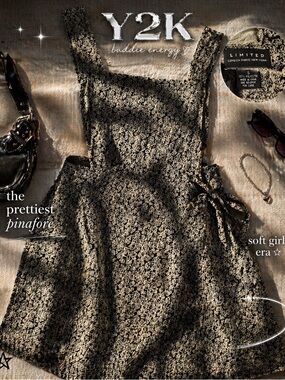 Limited Floral Pinafore Mini Dress Size Small Black Cream Tie Side